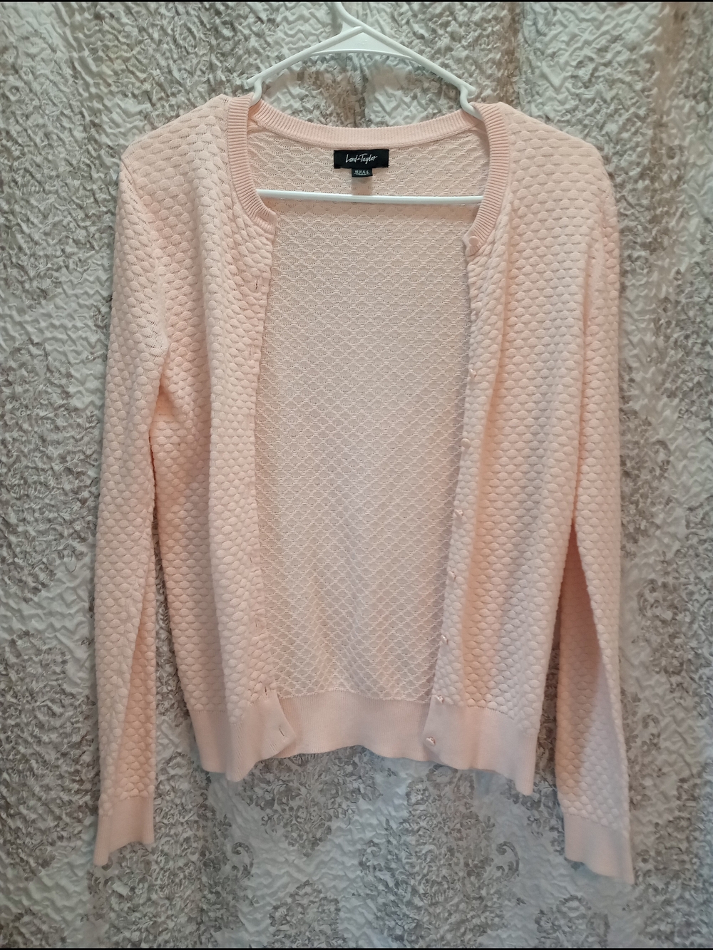 Lord & Taylor Pale Pink Textured Open-Front Cardigan